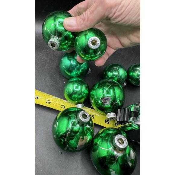 Max Eckardt 1950’s Shiny Brite Mercury Green Glass Christmas Ornaments -LO4 - Picture 7 of 9